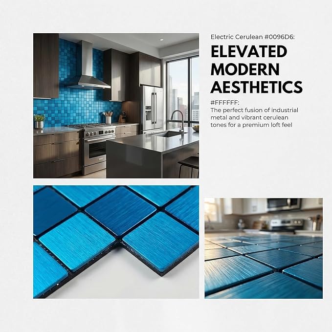 10pcs Waterproof Non-Slip Mosaic Wall Stickers, Heat-Resistant Self-Adhesive Tiles, Easy Cut & Peel for Kitchen Bathroom Bedroom Living Room (10, Blue)