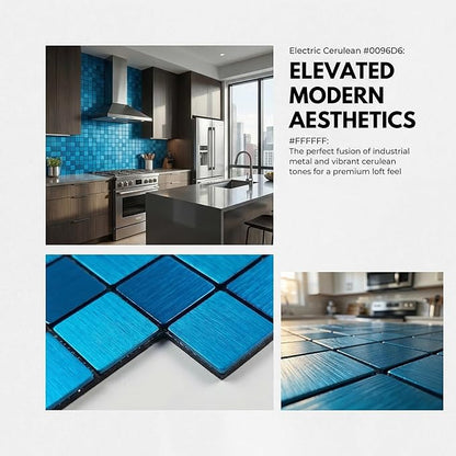 10pcs Waterproof Non-Slip Mosaic Wall Stickers, Heat-Resistant Self-Adhesive Tiles, Easy Cut & Peel for Kitchen Bathroom Bedroom Living Room (10, Blue)