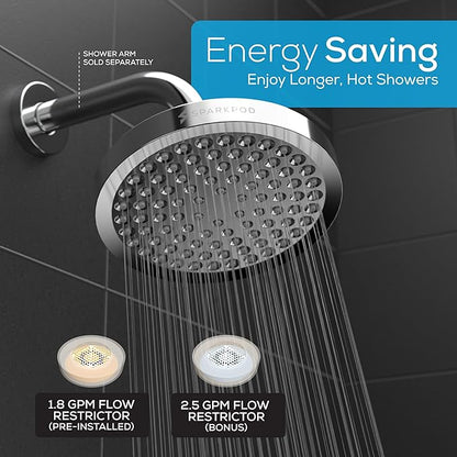 SparkPod Shower Head - High Pressure Rain - Premium Quality Luxury Design - Easy Clean Adjustable Replacement for Your Bathroom Shower Heads (Luxury Polished Chrome, 6 Inch Round)