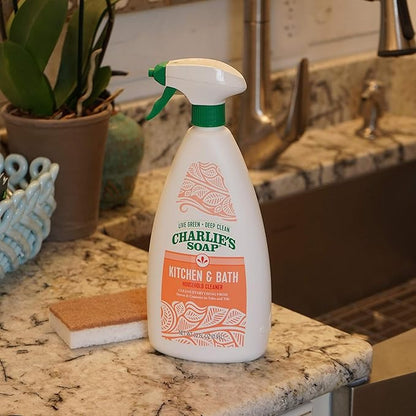 Charlie's Soap Kitchen & Bath Household Cleaner Spray (32 Fl. Oz., 6 Pack) Natural Kitchen and Bathroom Multi-Surface Cleaner – Non-Toxic and Biodegradable