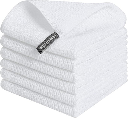 Kitinjoy 100% Cotton Kitchen Dish Cloths (12 X 12 Inches, White), 6 Pack Waffle Weave Ultra Soft Absorbent Dish Towels for Drying Dishes Quick Drying Kitchen Towels Dish Rags