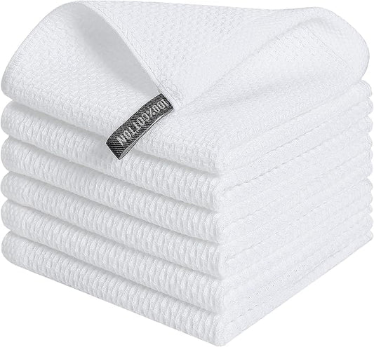 Kitinjoy 100% Cotton Kitchen Dish Cloths (12 X 12 Inches, White), 6 Pack Waffle Weave Ultra Soft Absorbent Dish Towels for Drying Dishes Quick Drying Kitchen Towels Dish Rags