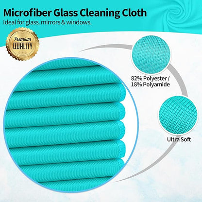 HOMERHYME Microfiber Cleaning Cloth - 10 Pack Glasses Cleaning Cloth, 16" x 14" Window Cleaning Rags, Streak Free Lint Free Polishing Cloths Wipes for Eye Glass, Stainless Steel, Windshield, Turquoise