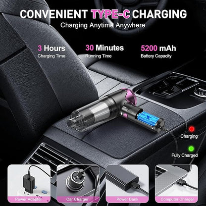KMM Handheld Car Vacuum Cleaner, 10000PA Vacuum Cleaner & Air Duster, 120W High Power Vacuum Portable Cordless, Hand Held Vacuum Rechargeable with Multi-Nozzles & LED Light for Home, Car, Office