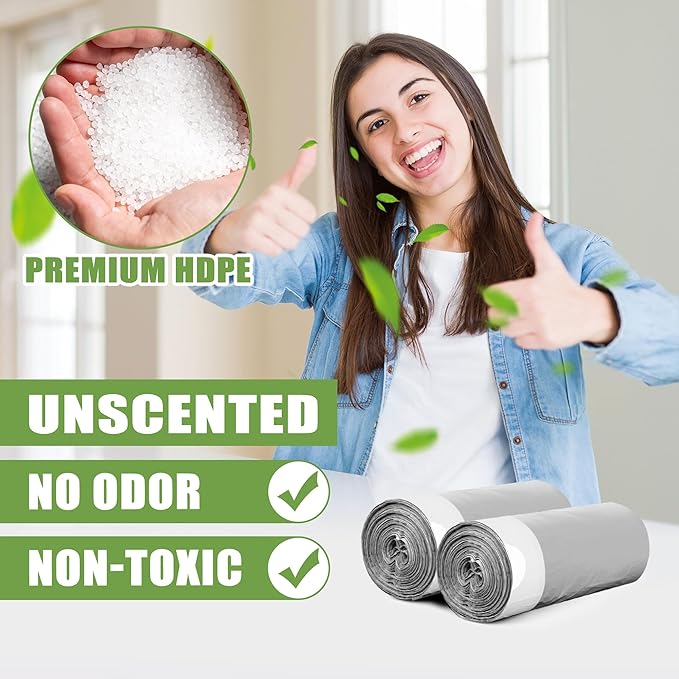 66 Count-Small Trash Bags,4 Gallon Trash Bag Drawstring,Gray White Bathroom Garbage Bags,Tear-Free Garbage Bags,Plastic Wastebasket Liners for Toilet Home Office and Bedroom