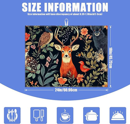 Vintage Deer Dish Drying Mat for Kitchen Counter Wild Animals Drying Pad Absorbent Reversible Dish Drainer Rack Mats Draining Pad 18"x24"Inch