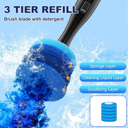 Electric Toilet Brush and Holder Set Electric Toilet Bowl Brush Toilet Brush Cleaner Set with 5 Refills Disposable Cleaner Brush Floor Standing Wall Mounted Without Drilling Rechargeable Black