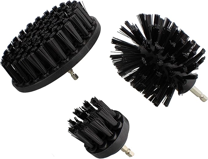 ABN Nylon Scrubber Drill Attachment Cleaning Brush 3pc Set Black Hard Bristles for 1/4in Power Drill, Tough Outdoor Jobs