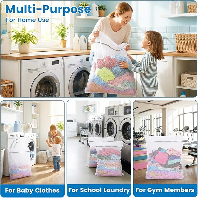 Dntorx 2 Pack XXX-Large Mesh Laundry Bags for Delicates, 35 x 43 Inches Reusable Laundry Bag Durable Wash Bags for Washing Machine for College, Family, Travel, Storage