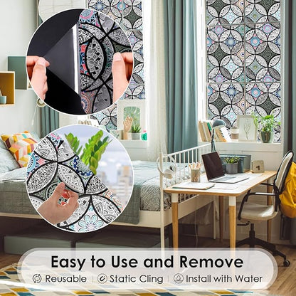 DKTIE Static Cling Decorative Window Film with Installation Tools Non Adhesive Privacy Film Stained Glass Window Film for Bathroom Shower Door Heat Cotrol Anti UV 17.7 x 118.1 Inch