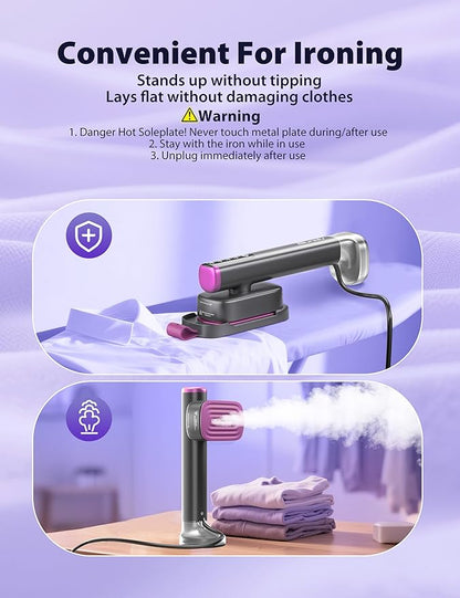 Travel Steamer for Clothes with 180 ml Water Tanks,15s Fast Heat-up,24 g/min Strong Steam Performance, Portable Garment Steamer with Touch Control, LED Display, Steam Iron(Gray Gold)