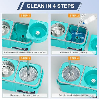 Easy-Use Spin Mop for Cleaner, Controlled Rinsing, Clean & Dirty Water Separation Mop Bucket for Pet & Family Homes,360° Swivel Wheels, Safe for Hardwood & Tile, Adjustable Handle,1 Reusable Mop Heads
