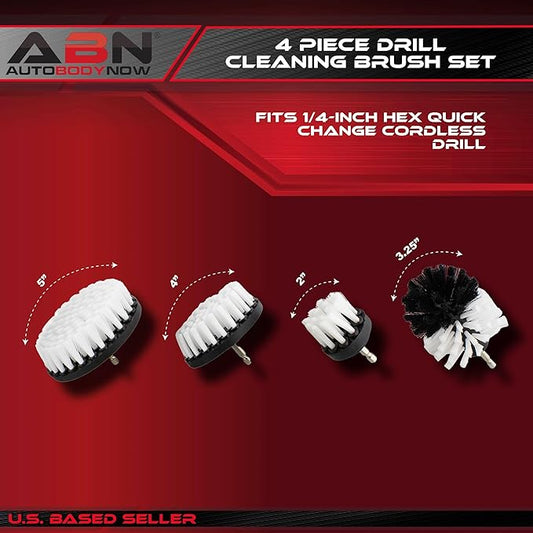 ABN Power Scrubber Cleaning Brush Set for 1/4in Drive Drill - 4 Piece White Soft Bristle Shower Scrubber, Baseboard Cleaner, Scrubbing Brush Kit Set for Home and Auto Car, Boat, Deck, Hot Tub, Carpet
