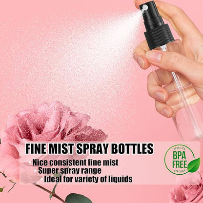 100Pack 2oz Spray Bottles Plastic, 60ml Small Spray Bottle Bulk Black Fine Mist Sprayer, Empty Refillable Containers Portable Cosmetic TravelSpray Bottles for Plants, Cleaning, Misting & Skin Care