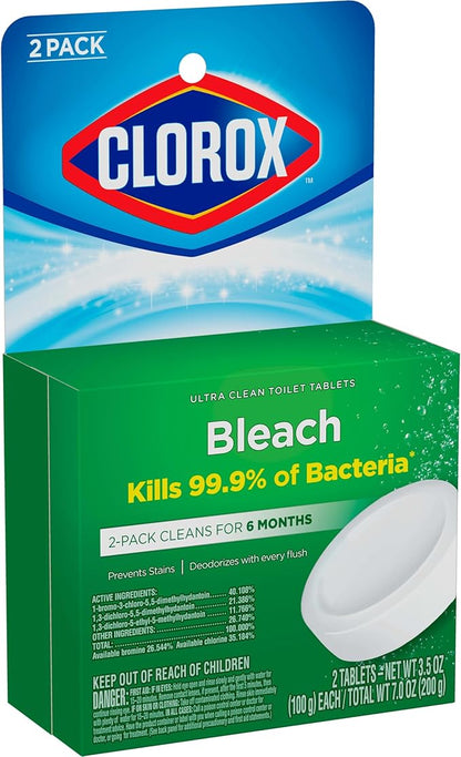 Clorox Ultra Clean Toilet Tablets Bleach 2 Count, 3.5 Oz Each (Pack May Vary)
