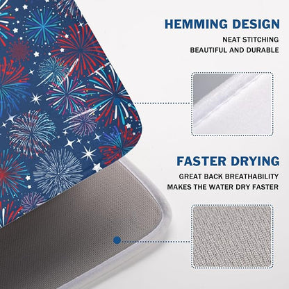 4th of July Patriotic Dish Drying Mat for Kitchen Counter 18 x 24 Inch Independence Day Dish Drainer Mat Absorbent Microfiber Firework Dish Rack Pad for Coffee Dining Bar Decor