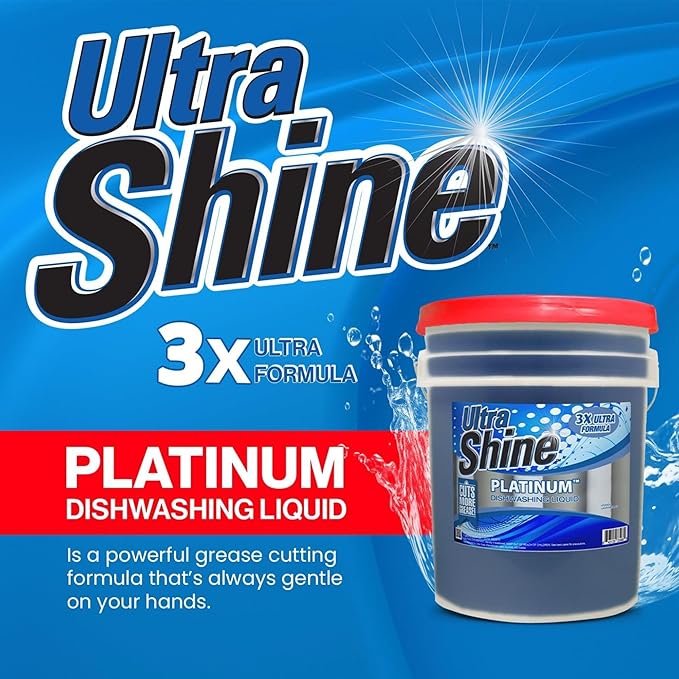 Ultra Shine 2 Pack 3X Platinum Bulk Dishwashing Liquid, Powerful Grease Remover, 5-Gallon - Concentrated Dish Cleaner Soap for Commercial Kitchens, Restaurants & Home Cleaning, Gentle on Hands & Skin
