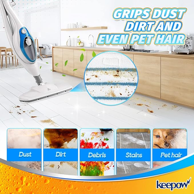 KEEPOW Steam Mop Pads Compatible with PurSteam Steam Mop Cleaner 10-in-1/ThermaPro 211, Washable/Reusable Microfiber Replacement Mopping Pads, 5 Pack