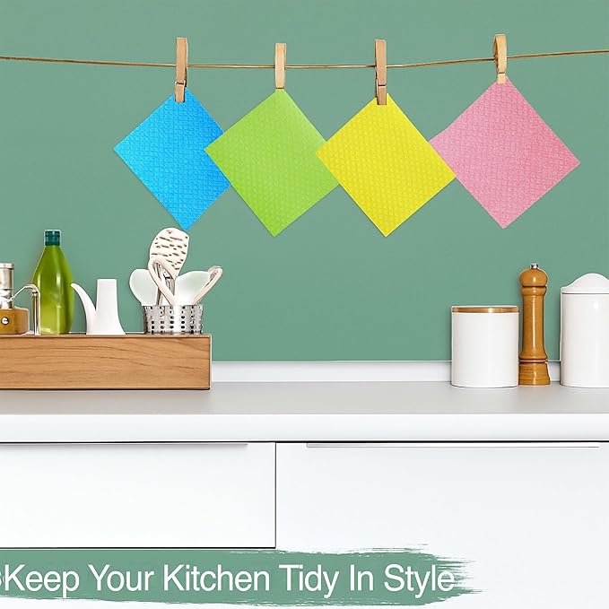 10 PCS Swedish Dishcloths for Kitchen 100% Biodegradable | Reusable Cellulose Sponge Cloths | Ultra Absorbent, Eco-Friendly Cleaning Towels | Dishcloths for Washing Dishes & General Cleaning Supplies