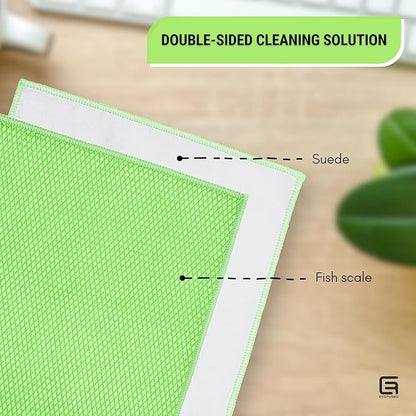 Eco-Fused Double Sided Cleaning Cloths - 6 Pack - 8 x 8 inch - Fishscale and Suede Cloth for Stainless Steel, Windows, Mirrors, Smartphones, LCD, Screens, Camera Lenses, Delicate Surfaces