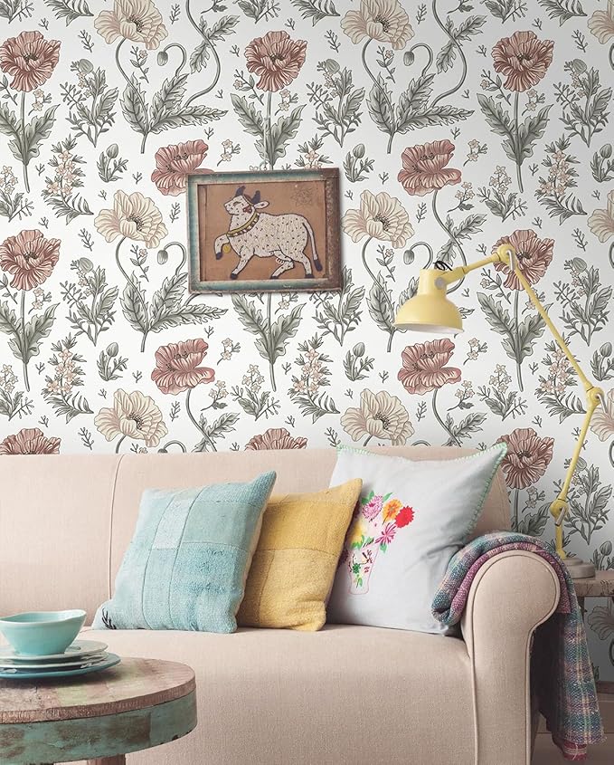 Timeet Floral Peel and Stick Wallpaper Self Adhesive Removable Wallpaper 16"x78.7" Wall Mural for Bedroom Bathroom Wall Decor