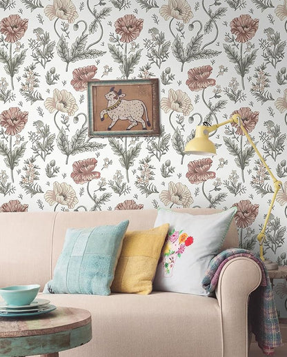 Timeet Floral Peel and Stick Wallpaper Self Adhesive Removable Wallpaper 16"x78.7" Wall Mural for Bedroom Bathroom Wall Decor