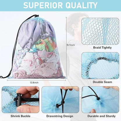 10Pcs Multicolor Mesh Drawstring Bags: Nylon Mesh Laundry Gym Travel Beach Bags with Locking Closure