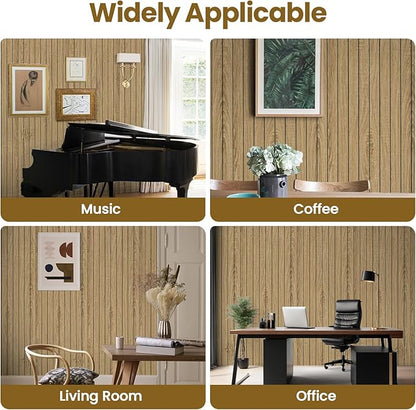Abyssaly PVC Peel and Stick Wall Panels, 236"x15.7" Faux 3D Wood Slat Wallpaper, Soundproof Waterproof Self-Adhesive Paneling, Thickened Wood Grain Wall Decor for Living Room Bedroom Kitchen (Brown)