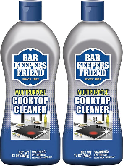 Bar Keepers Friend Cooktop Cleaner (2 x13 oz) Multipurpose Liquid Stovetop Cleanser - Safe for Use on Glass or Ceramic Cooking Surfaces, Copper, Brass, Chrome, and Stainless Steel & Porcelain Sinks