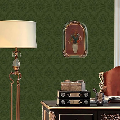 Dimoon 393"x16.1" Wallpaper Green Peel and Stick Removable Contact Paper Delicate Thicken Waterproof Retro Dark Green Self Adhesive Floral Wallpaper for Bedroom Shelf Liner Decal Vinyl Roll