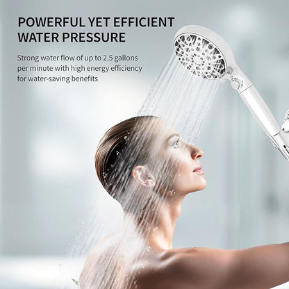 HYLER Shower Head High Pressure Handheld with 15-Stage Filter (Extra Filter, 6ft Hose, 2.5 GPM) - 8 Spray and 1 Focused Jet Mode, Water Saving Showerhead, Black Matte
