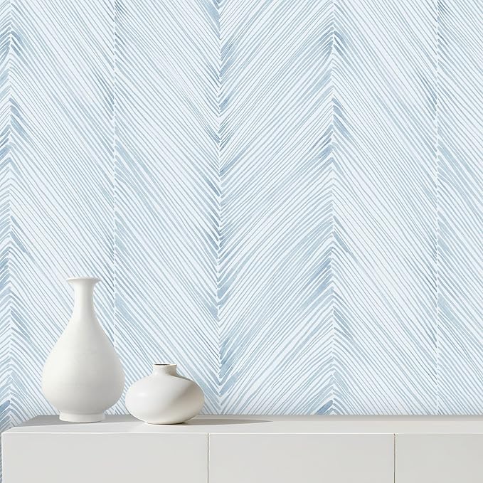 Modern Peel and Stick Wallpaper A Set of 17.3"x1200" Grey Blue Herringbone Striped Wall Paper Boho Self-Adhesive Removable Contact Paper for Cabinets Bathroom Bedroom Wall Decor