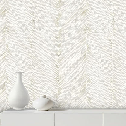 Modern Peel and Stick Wallpaper A Set of 17.3"x480" Beige Herringbone Striped Wall Paper Boho Self-Adhesive Removable Contact Paper for Cabinets Bathroom Bedroom Wall Decor