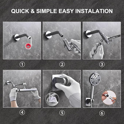 14‘’Large High Pressure Filtered Shower Head Combo-9 Spray Modes Handheld Showerhead with Filters,Dual Shower Heads ，70" Anti-Kink Hose ，11" Adjustable Extension Arm for couple Bathroom