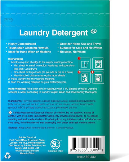 60 Loads Laundry Detergent Sheets (Ultra-Concentrated, Earth Friendly, Sustainable, Liquid-Free Solution), Includes Free 4-Sheet Bonus Pack - Fresh Scent