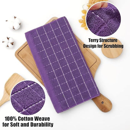 Homaxy 100% Cotton Terry Kitchen Dish Cloths, Ultra Soft and Absorbent Dish Towels for Kitchen, Suitable for Drying and Washing Dishes, 8 Pack, 12 x 12 Inches, Purple