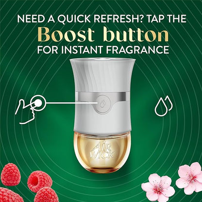Air Wick Vibrant Plug In Scented Oil Refill, Infused with Essential Oils, Plug In Air Fresheners for Home, Cherry Blossom & Raspberry, 4 ct