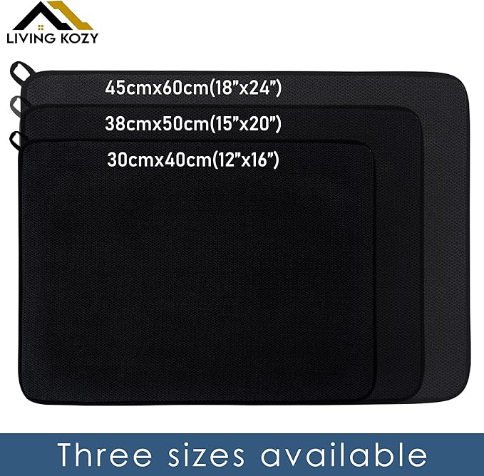 Dish Drying Mat, Microfiber Ultra-Absorbent Kitchen Counter Mat, Ideal Dish Drying Pad for Dishes, Utensils, Pots, and Pans, Black, XL - 24"x18" (60x45cm).