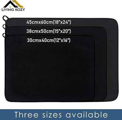 Dish Drying Mat, Microfiber Ultra-Absorbent Kitchen Counter Mat, Ideal Dish Drying Pad for Dishes, Utensils, Pots, and Pans, Black, XL - 24"x18" (60x45cm).