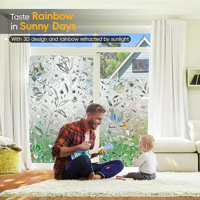 Rainbow Window Privacy Film Decorative, Stained Glass Window Tint for Home, 23.6" by 78.74"