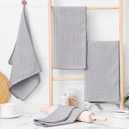 Homaxy Microfiber Waffle Weave Kitchen Towels, 16 x 28 Inch Ultra Absorbent and Solid Color Dish Towels, 8 Pack, Grey