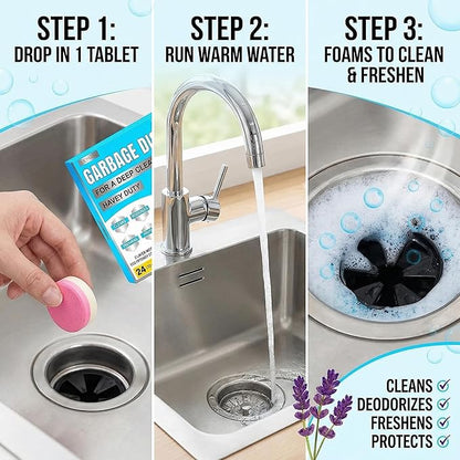 EEMANI Garbage Disposal Cleaner Tablets 24 Pack – 20g Large Foaming Lavender Scent, Sink & Drain Freshener for Kitchen, Deep Cleaning – 1 Year Supply