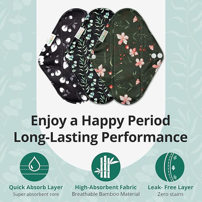 Langsprit Absorbent Reusable Menstrual Sanitary Pads/Washable Cloth Menstrual Period Pads,Reusable Panty Liners(Winter,M)