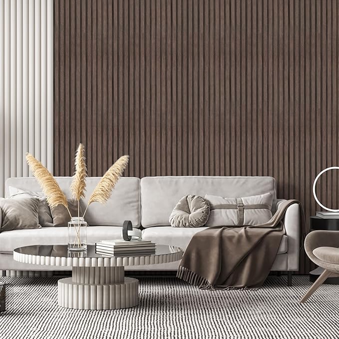 Yun-aeon Natural Wood Peel and Stick Wallpaper Wood Slats - 17.3"x 160" Dark Brown Self-Adhesive Waterproof Vinyl Removable Wall Paper for Wall Decor Bedroom