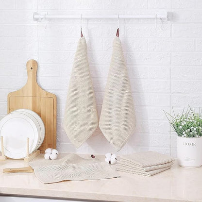Kitinjoy 100% Cotton Kitchen Dish Cloths 8 Pack, Waffle Weave Ultra Soft Absorbent Dish Towels for Drying Dishes Quick Drying Kitchen Towels Dish Rags (12 X 12 Inches, Beige)