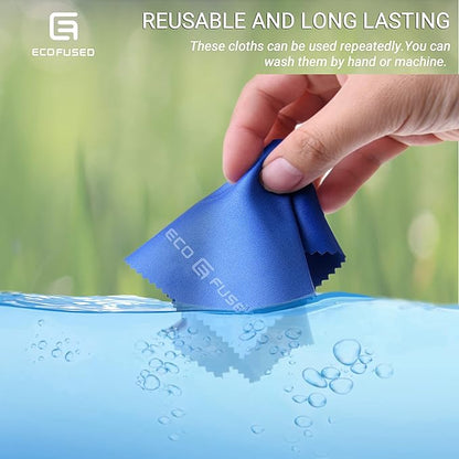 Eco-Fused Microfiber Cleaning Cloths - 10 Colorful Cloths and 2 White Cloths - Ideal for Cleaning Glasses, Spectacles, Camera Lenses, iPad, Tablets, Phones, LCD Screens (Blue/Grey)