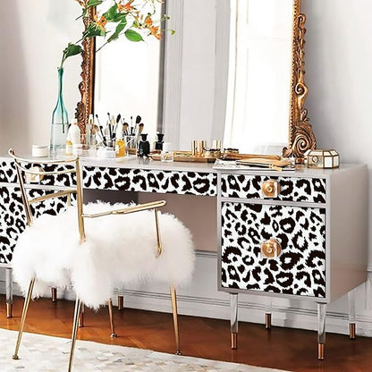 Ismoon Delicate Black and White Peel and Stick Wallpaper 17.3"X118" Leopard Wallpaper Modern White Contact Paper Thickened Removable Self-Adhesive Wall Paper for Home Decoration Vinyl Film Roll