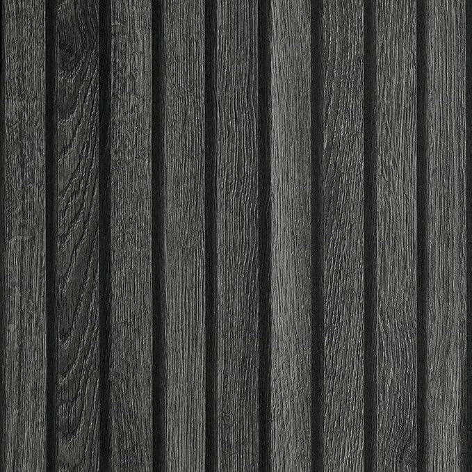 FunStick Black Slats Wood Wallpaper Peel and Stick Wood Contact Paper for Cabinets Peel & Stick Wood Slats Wallpaper for Wall Decor Waterproof Removable Wood Wallpaper for Bedroom Countertops 12"x200"