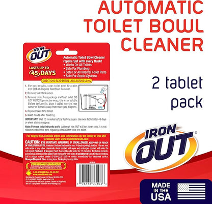 Iron OUT Automatic Toilet Bowl Cleaner Tablets, Helps Remove and Prevent Rust Stains with Every Flush, Lasts up to 45 Days, Made in the USA, 2 Tablets
