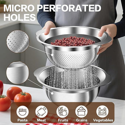 Colander, Strainer Bowl, Stainless Steel Colander, Rice Washing Bowl, Pasta Strainer & Vegetable Washer, Kitchen Strainer with Mixing Bowl for Draining, Food Prep, Dishwasher Safe, 4QT